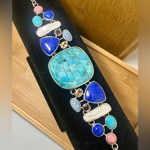 WHITNEY KELLY Vintage QVC Sterling Silver Multi-Color Turquoise Bracelet; 7 - 8”